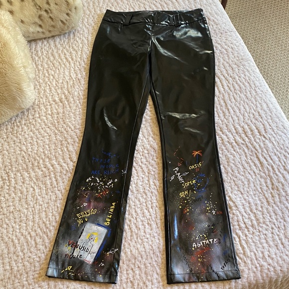 Dolce & Gabbana Black Graphic Flare Leather Pants - Picture 1 of 11
